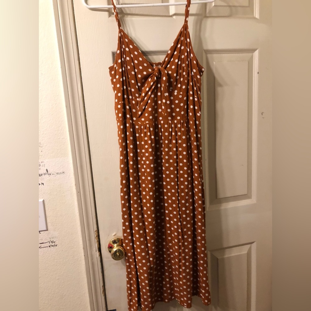 Rust orange dot midi dress from City Chic